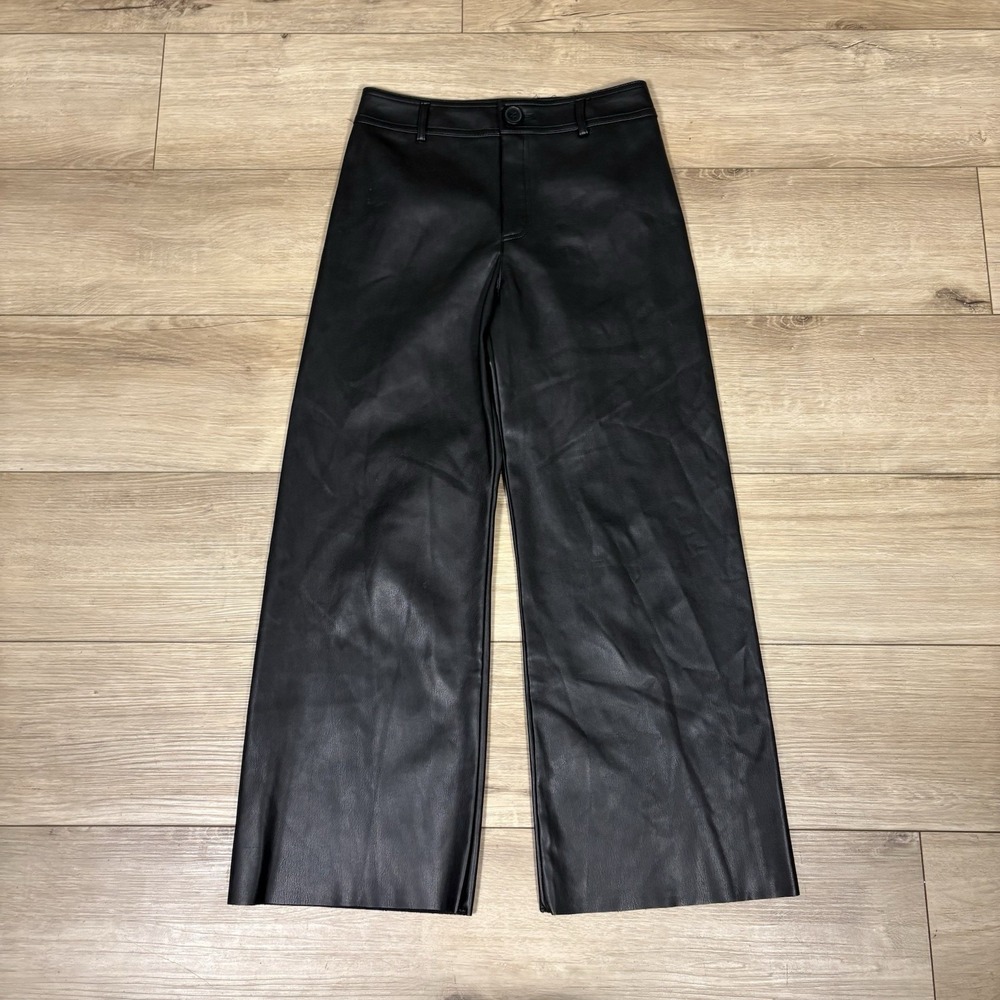 Zara Faux Leather Wide Leg Black Pants Girls Size 13-14 Shiny